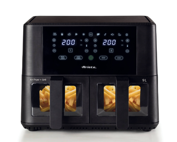 Ariete Digital Air Fryer, 9 Liters , 2400W, Black & Silver - AR-4631 Ariete Digital Air Fryer, 9 Liters , 2400W, Black & Silver - AR-4631
